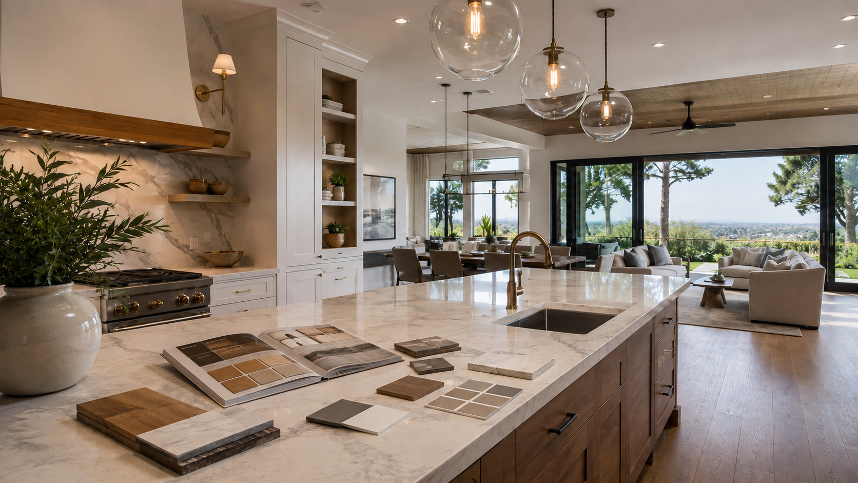 Kitchen material samples and design album for planning a 3D home remodel