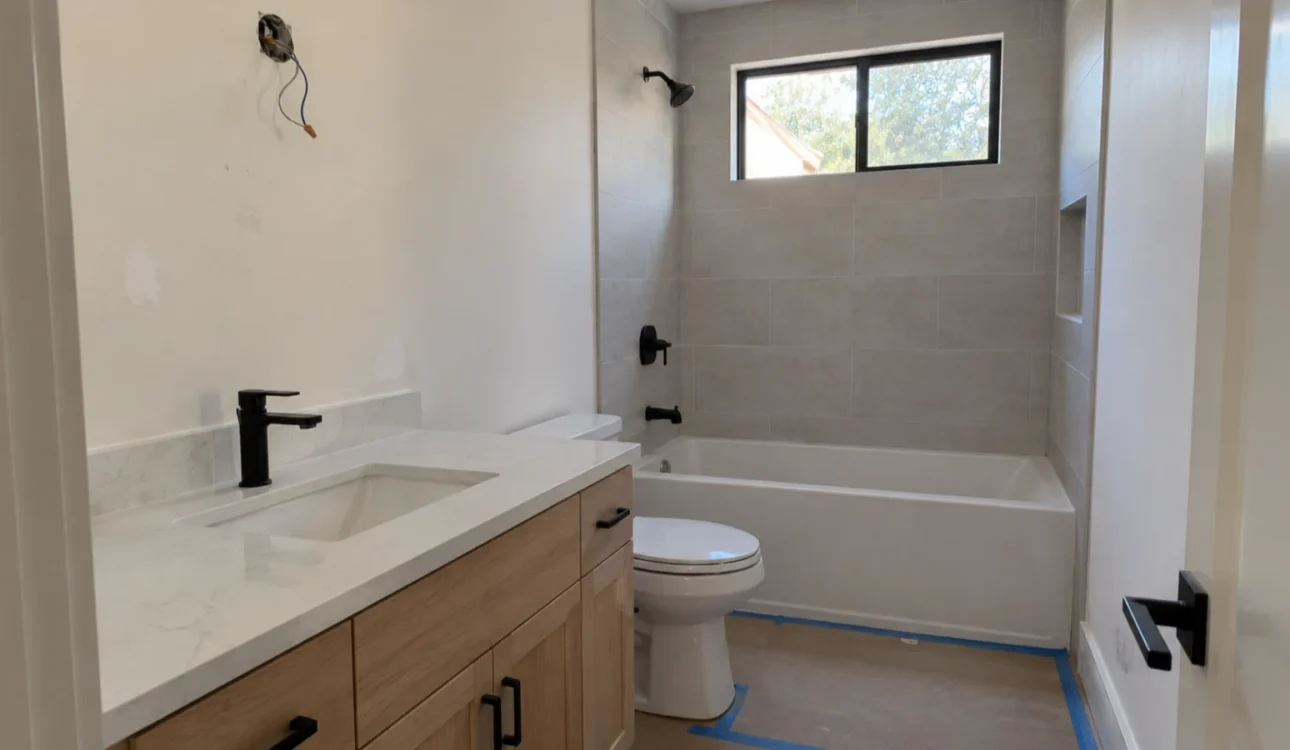 Orange County bathroom remodel during final installation