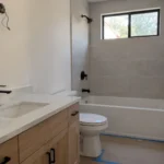 Orange County bathroom remodel during final installation