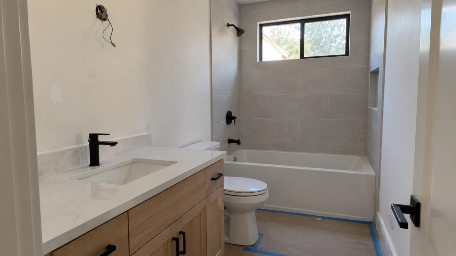 Orange County bathroom remodel during final installation